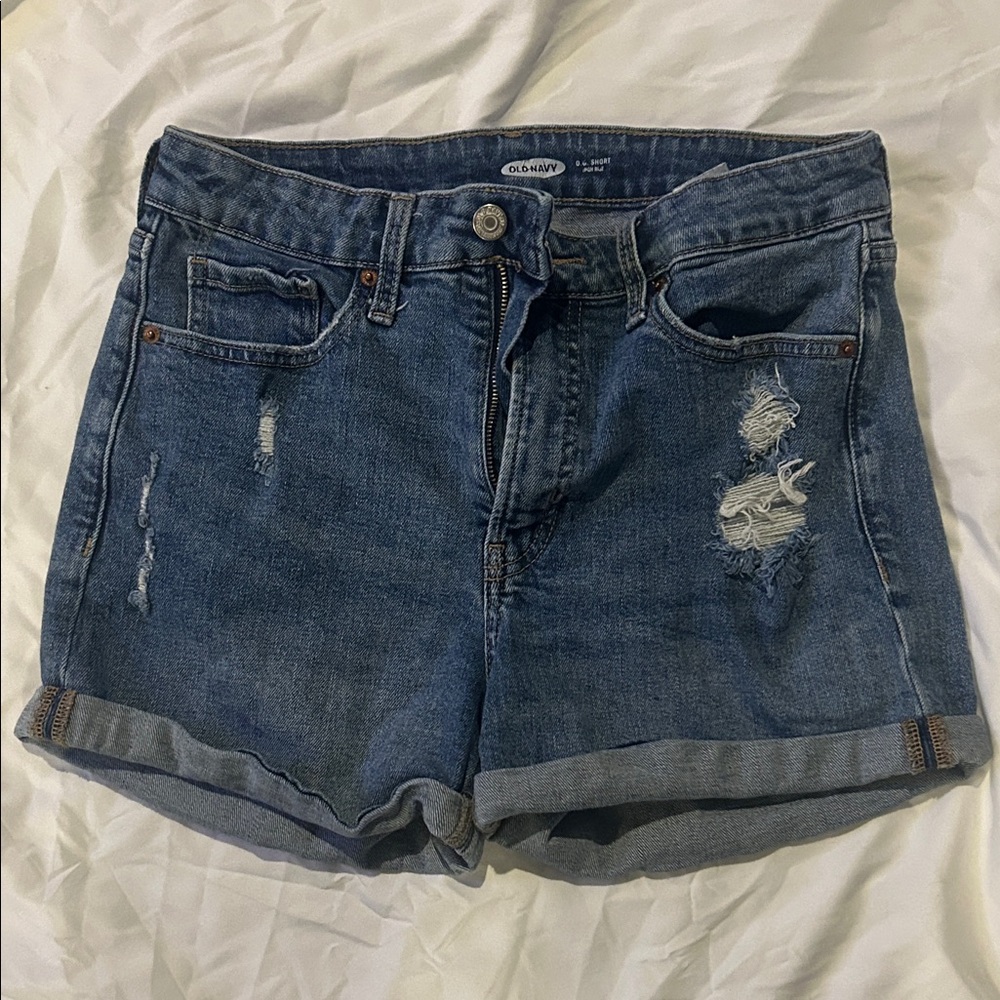 Old Navy Blue Distressed Rolled-Hem Jean Shorts